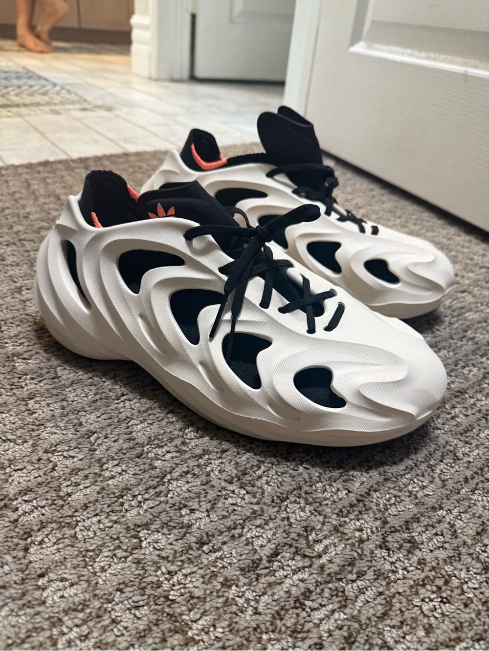 adidas White Sculpted Runner Sneakers with Black and Orange Trim